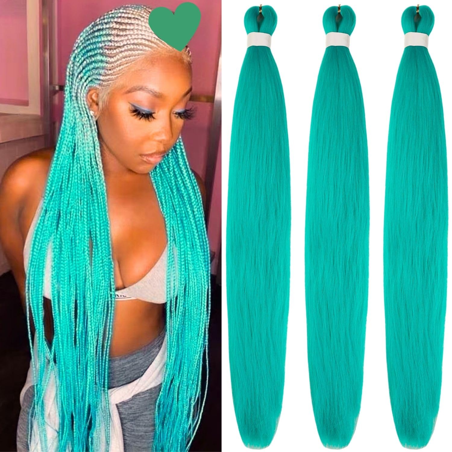 (新品、未使用) BRAIDING X 96H Amazon.com : Teal Braiding Hair Pre stretched Hypoallergenic